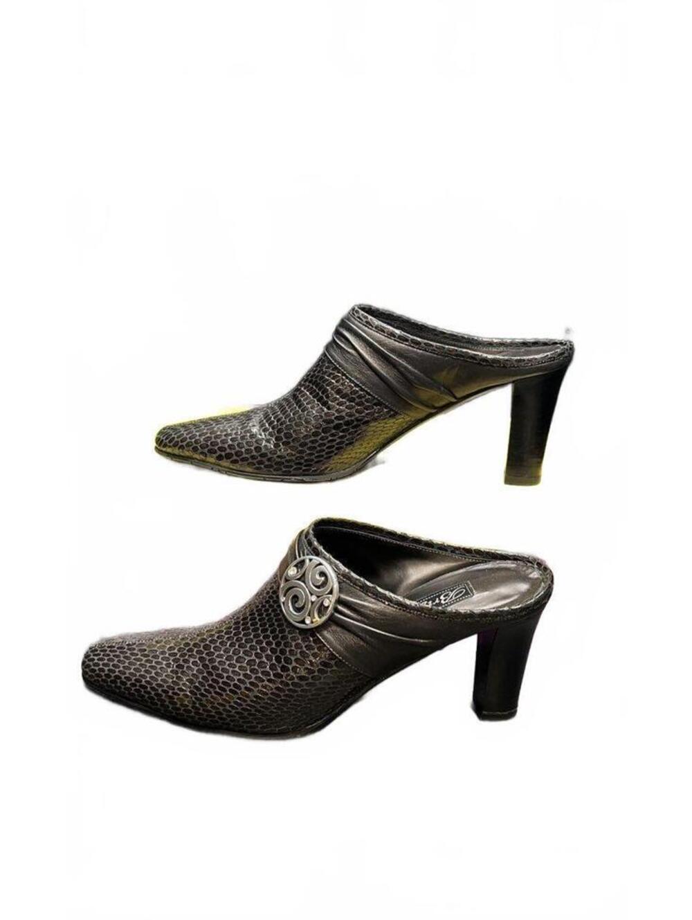 Brighton Ravish Pewter Gray Snake Print Leather Mules Clogs Made In Italy 7.5